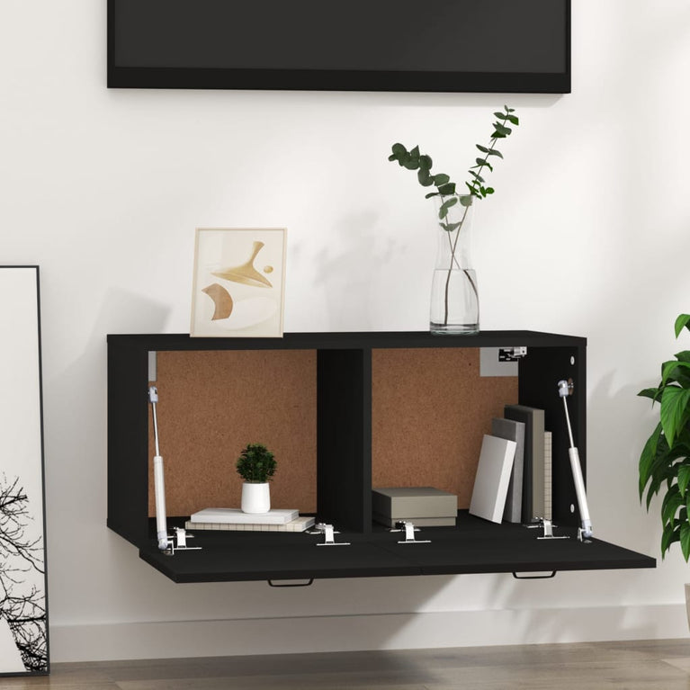 Wandkast 80x35x36,5 cm bewerkt hout zwart MeubelReus