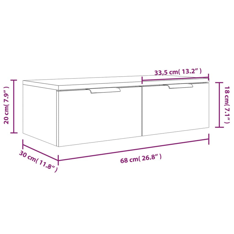 Wandkast 68x30x20 cm bewerkt hout grijs sonoma eikenkleurig MeubelReus