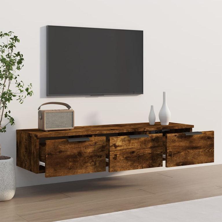 Wandkast 102x30x20 cm bewerkt hout gerookt eikenkleurig MeubelReus