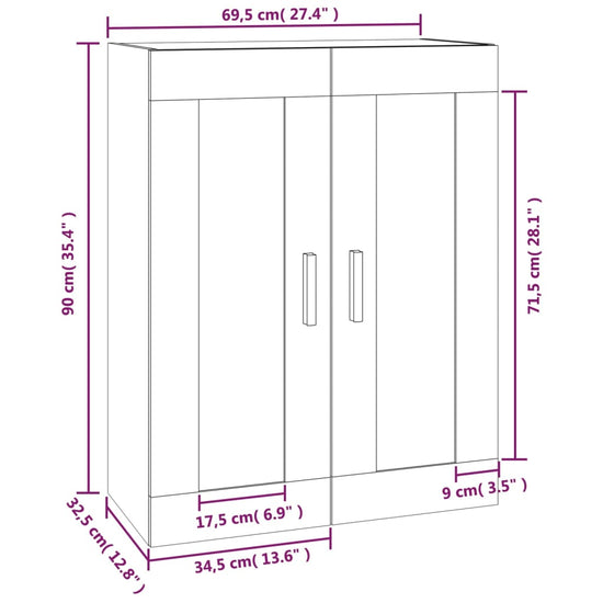 Wandkast 69,5x32,5x90 cm bewerkt hout bruin eikenkleur MeubelReus