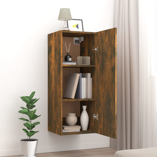Wandkast 34,5x34x90 cm bewerkt hout gerookt eikenkleurig MeubelReus
