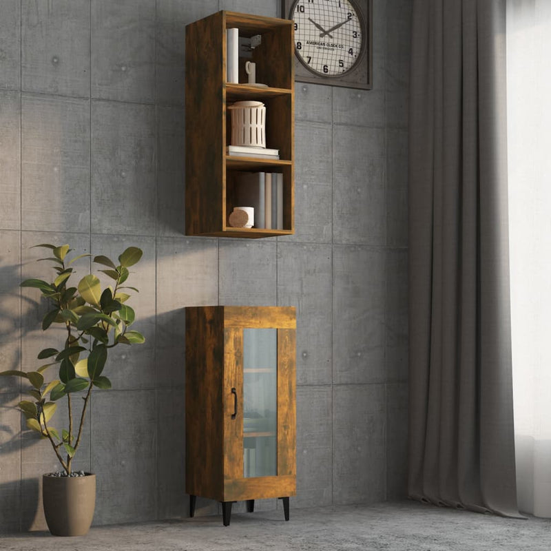 Wandkast 34,5x32,5x90 cm bewerkt hout gerookt eikenkleurig MeubelReus
