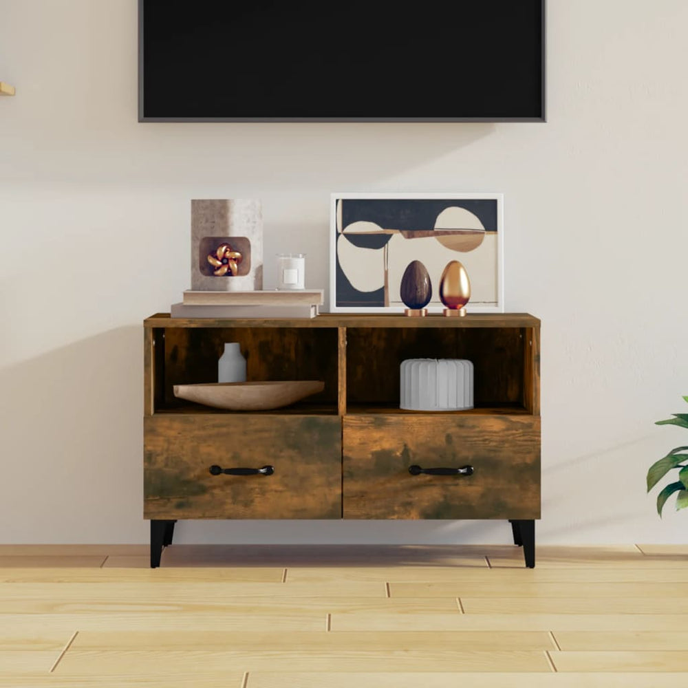 Tv-meubel 80x36x50 cm bewerkt hout gerookt eikenkleurig MeubelReus