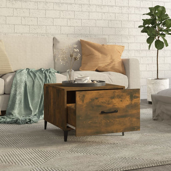 Salontafel met metalen poten 50x50x40 cm gerookt eikenkleurig MeubelReus