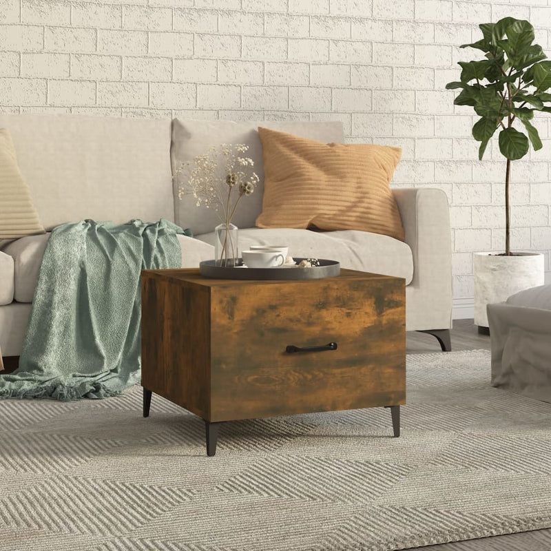 Salontafel met metalen poten 50x50x40 cm gerookt eikenkleurig MeubelReus