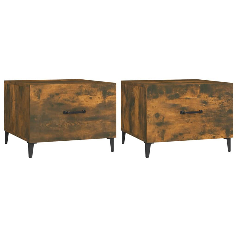 Salontafels 2 st met metalen poten 50x50x40 cm gerookt eiken MeubelReus