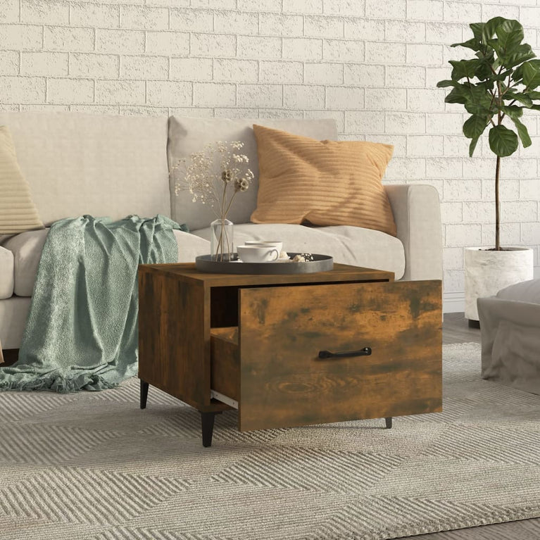 Salontafels 2 st met metalen poten 50x50x40 cm gerookt eiken MeubelReus