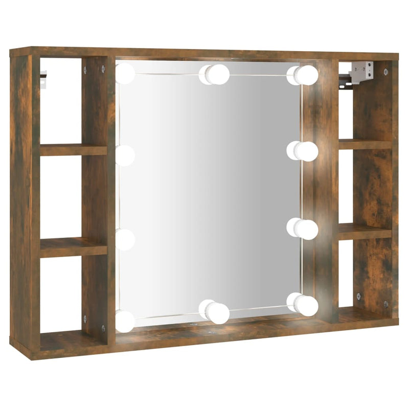 Spiegelkast met LED-verlichting 76x15x55 cm gerookt eikenkleur MeubelReus