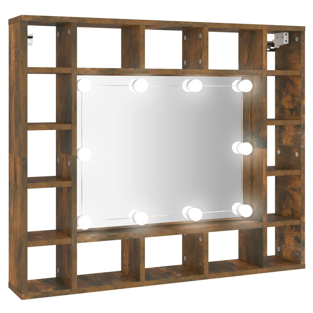 Spiegelkast met LED-verlichting 91x15x76,5 cm gerookt eiken MeubelReus