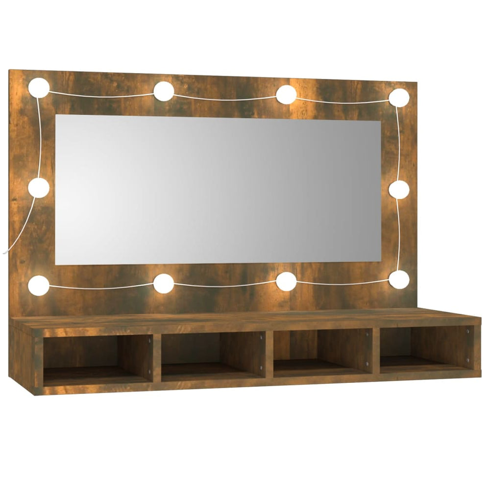 Spiegelkast met LED-verlichting 90x31,5x62 cm gerookt eiken MeubelReus