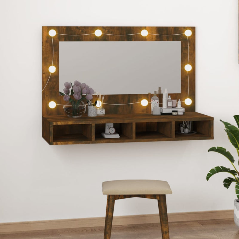 Spiegelkast met LED-verlichting 90x31,5x62 cm gerookt eiken MeubelReus