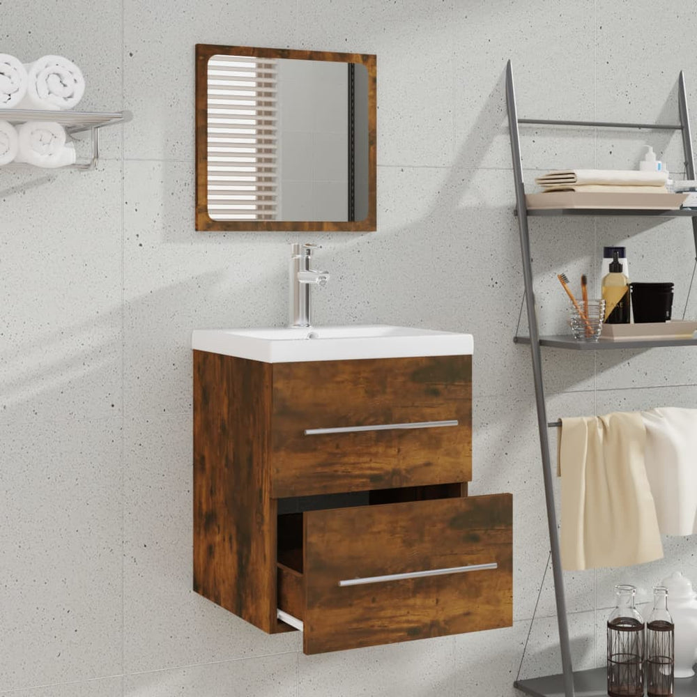 Badkamerkast met spiegel 41x38,5x48 cm gerookt eikenkleurig MeubelReus