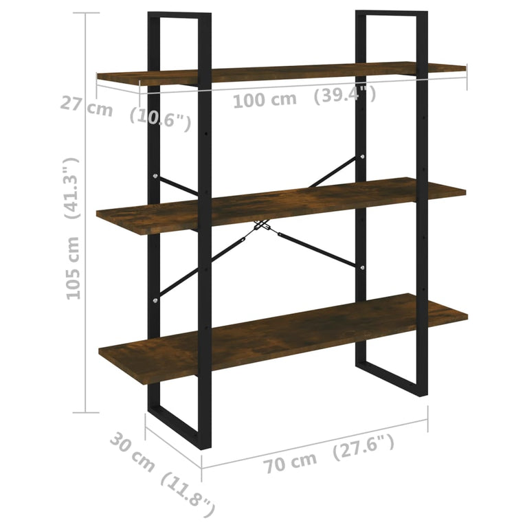 Boekenkast 100x30x105 cm bewerkt hout gerookt eikenkleurig MeubelReus