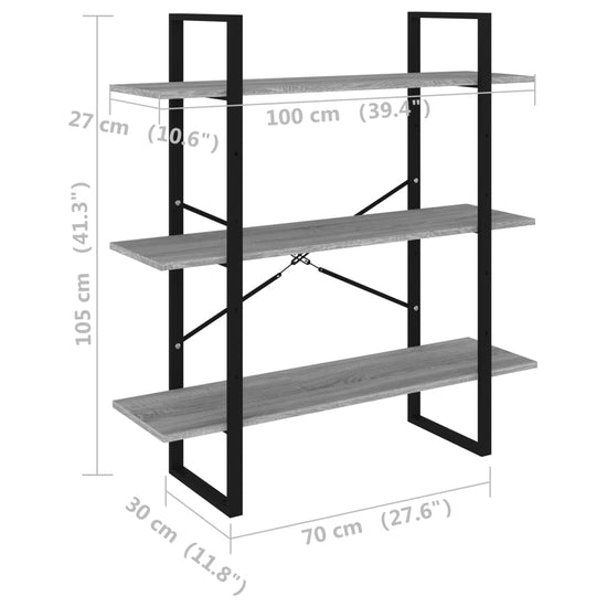 Boekenkast 100x30x105 cm bewerkt hout grijs sonoma eikenkleurig MeubelReus