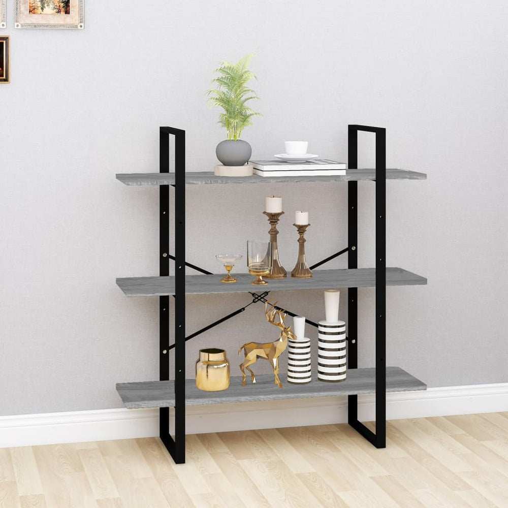 Boekenkast 100x30x105 cm bewerkt hout grijs sonoma eikenkleurig MeubelReus