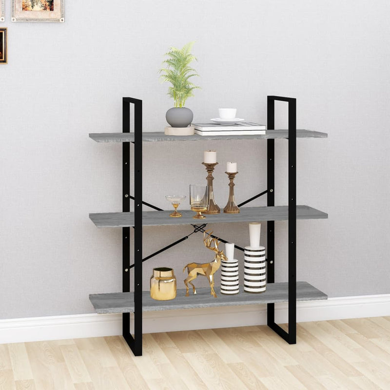 Boekenkast 100x30x105 cm bewerkt hout grijs sonoma eikenkleurig MeubelReus