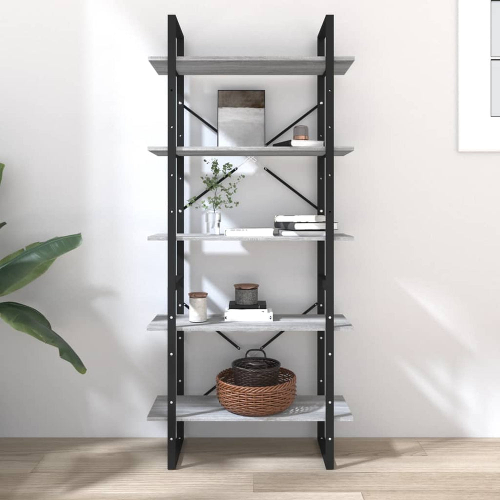 Boekenkast 80x30x175 cm bewerkt hout grijs sonoma eikenkleurig MeubelReus