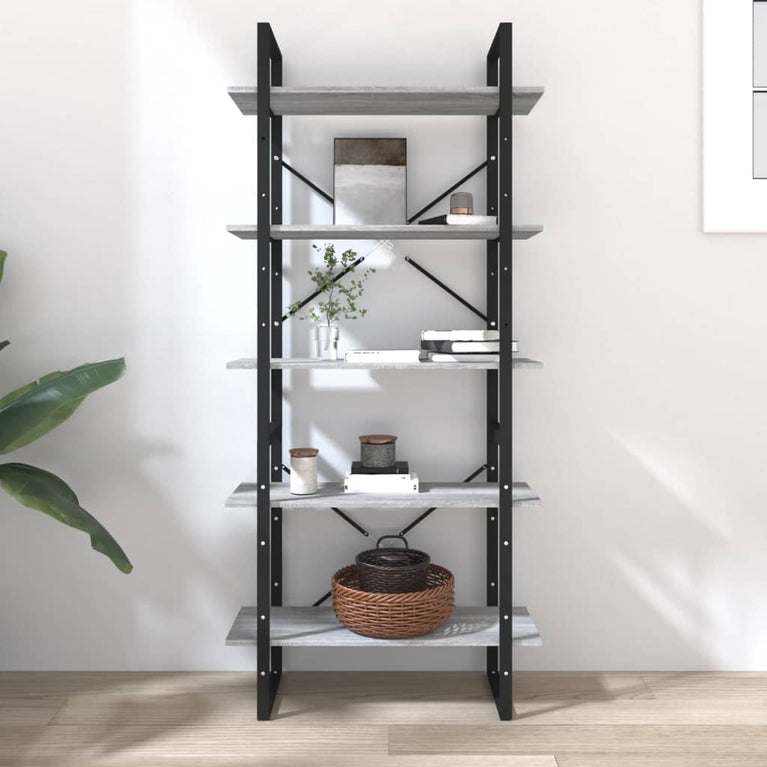 Boekenkast 80x30x175 cm bewerkt hout grijs sonoma eikenkleurig MeubelReus