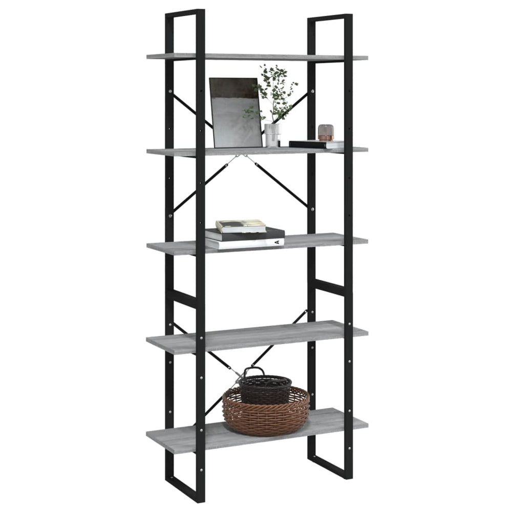 Boekenkast 80x30x175 cm bewerkt hout grijs sonoma eikenkleurig MeubelReus