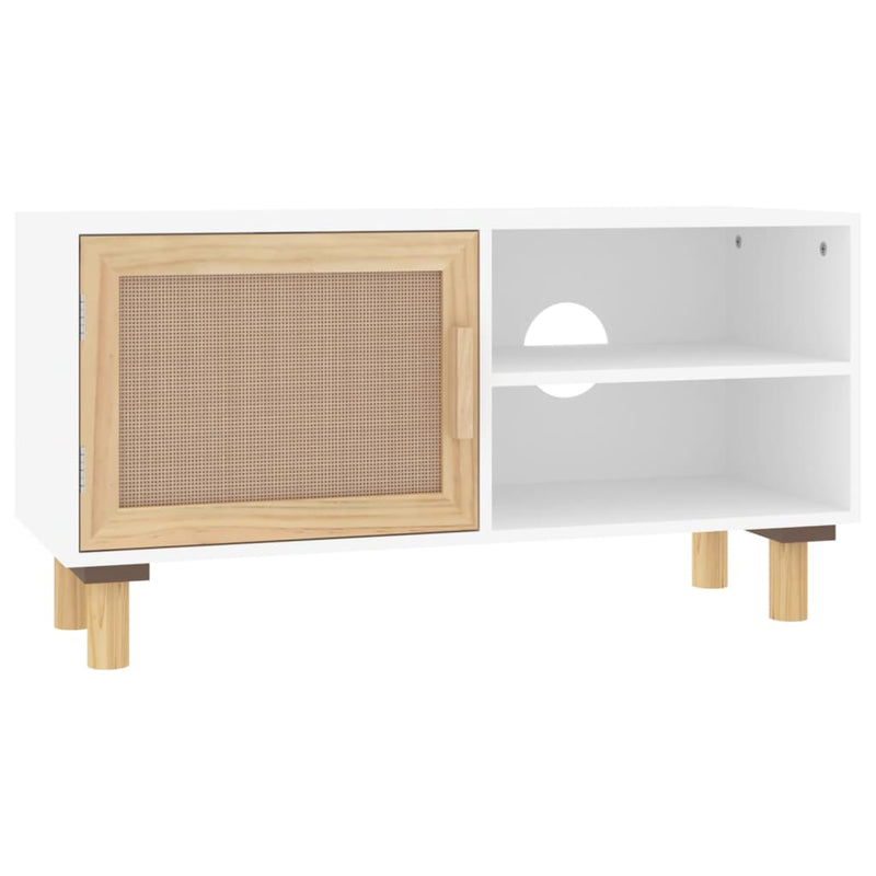 Tv-meubel 80x30x40 cm massief grenenhout en rattan wit MeubelReus