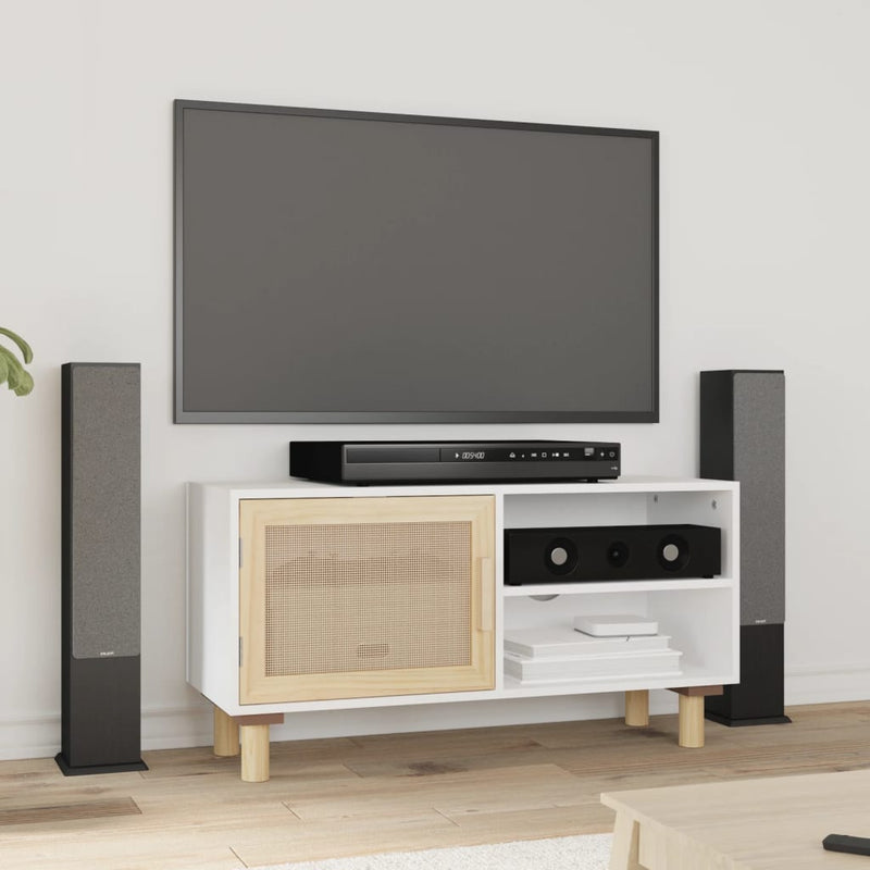 Tv-meubel 80x30x40 cm massief grenenhout en rattan wit MeubelReus