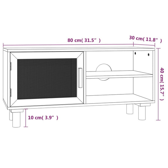 Tv-meubel 80x30x40 cm massief grenenhout en rattan zwart MeubelReus