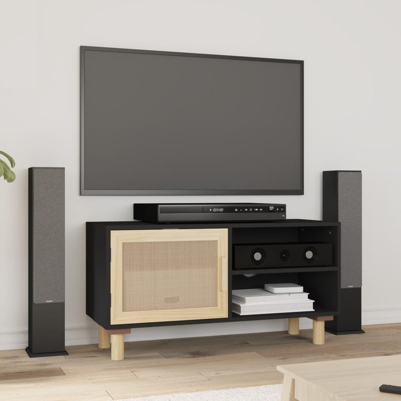 Tv-meubel 80x30x40 cm massief grenenhout en rattan zwart MeubelReus