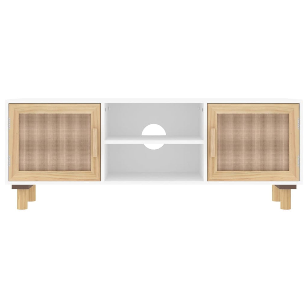 Tv-meubel 105x30x40 cm massief grenenhout en rattan wit MeubelReus