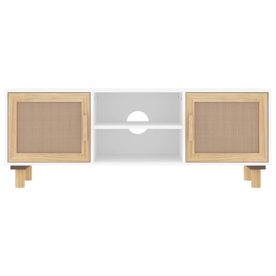 Tv-meubel 105x30x40 cm massief grenenhout en rattan wit MeubelReus