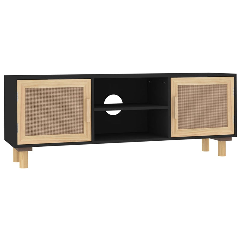 Tv-meubel 105x30x40 cm massief grenenhout en rattan zwart MeubelReus
