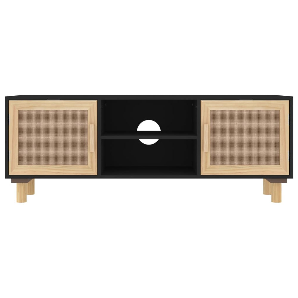 Tv-meubel 105x30x40 cm massief grenenhout en rattan zwart MeubelReus