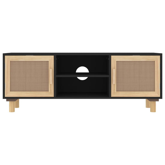 Tv-meubel 105x30x40 cm massief grenenhout en rattan zwart MeubelReus