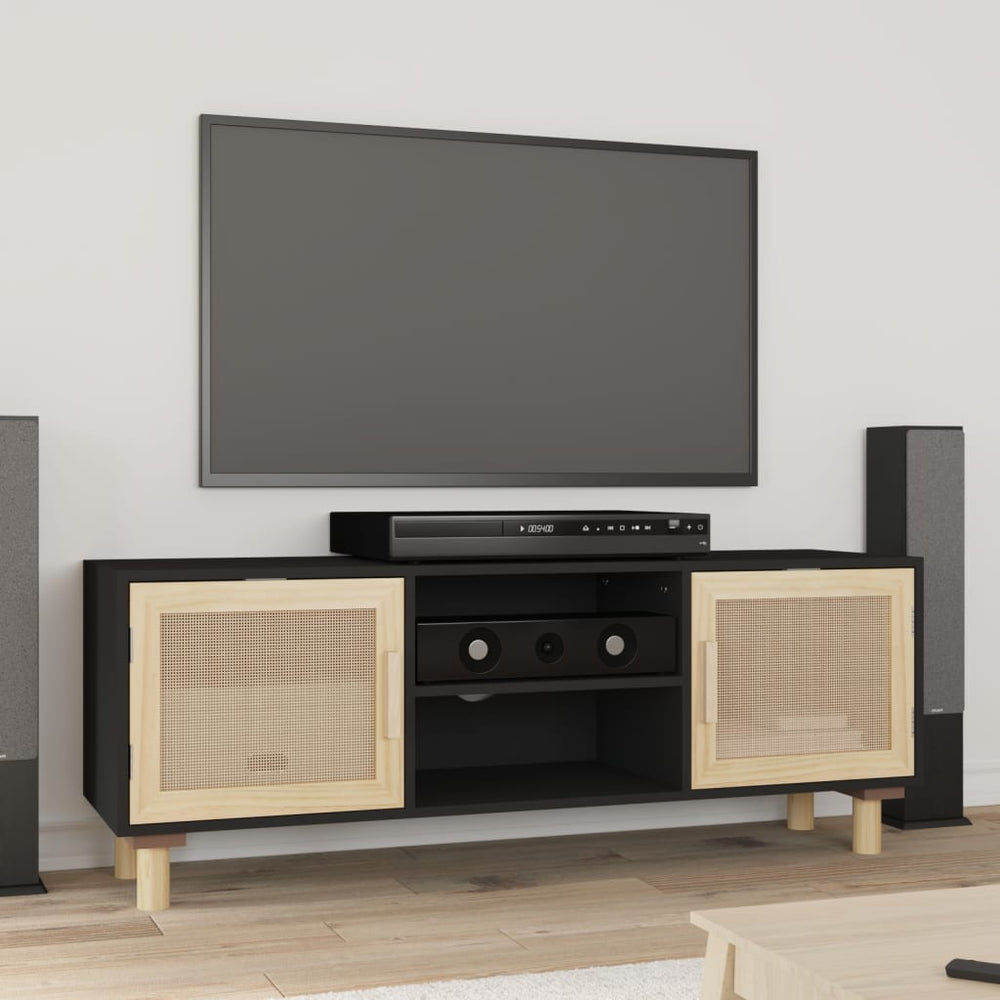 Tv-meubel 105x30x40 cm massief grenenhout en rattan zwart MeubelReus