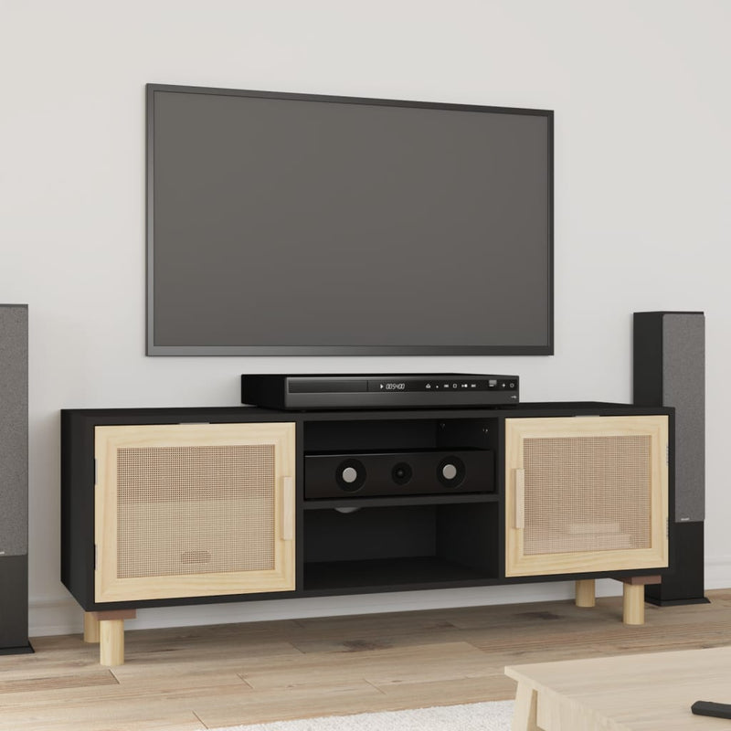 Tv-meubel 105x30x40 cm massief grenenhout en rattan zwart MeubelReus