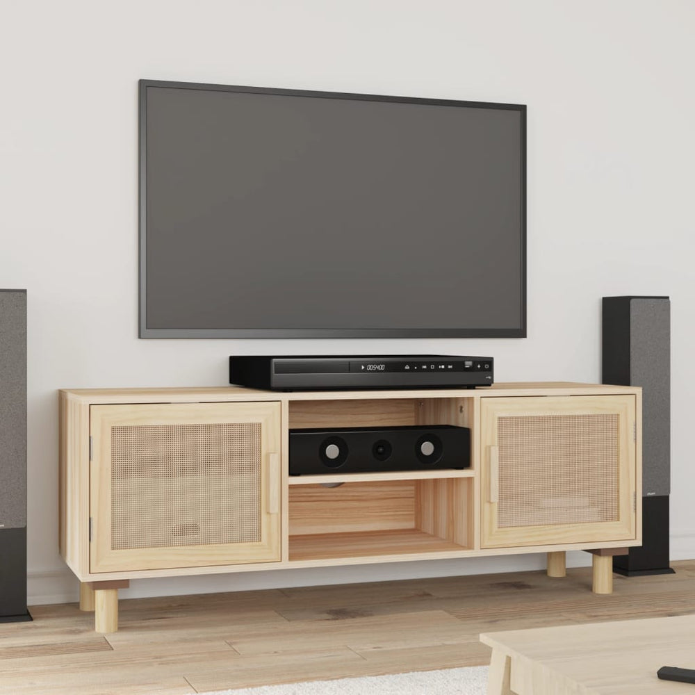 Tv-meubel 105x30x40 cm massief grenenhout en rattan bruin MeubelReus