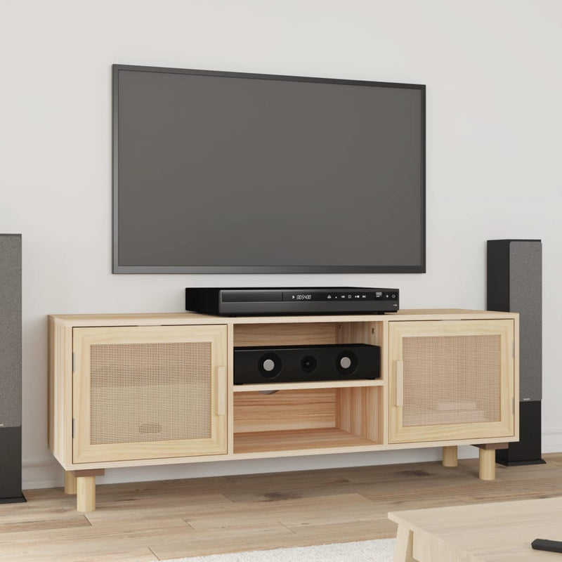 Tv-meubel 105x30x40 cm massief grenenhout en rattan bruin MeubelReus