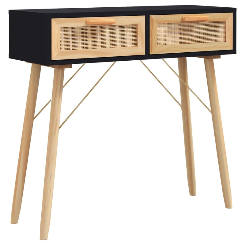 Wandtafel 80x30x75 cm massief grenenhout en natuurlijk rattan MeubelReus