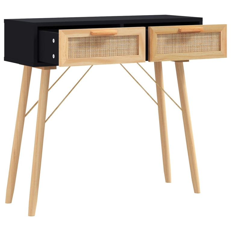 Wandtafel 80x30x75 cm massief grenenhout en natuurlijk rattan MeubelReus
