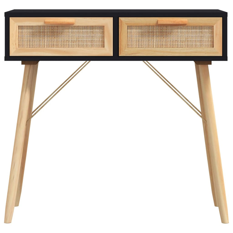Wandtafel 80x30x75 cm massief grenenhout en natuurlijk rattan MeubelReus