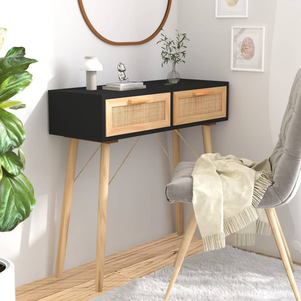 Wandtafel 80x30x75 cm massief grenenhout en natuurlijk rattan MeubelReus