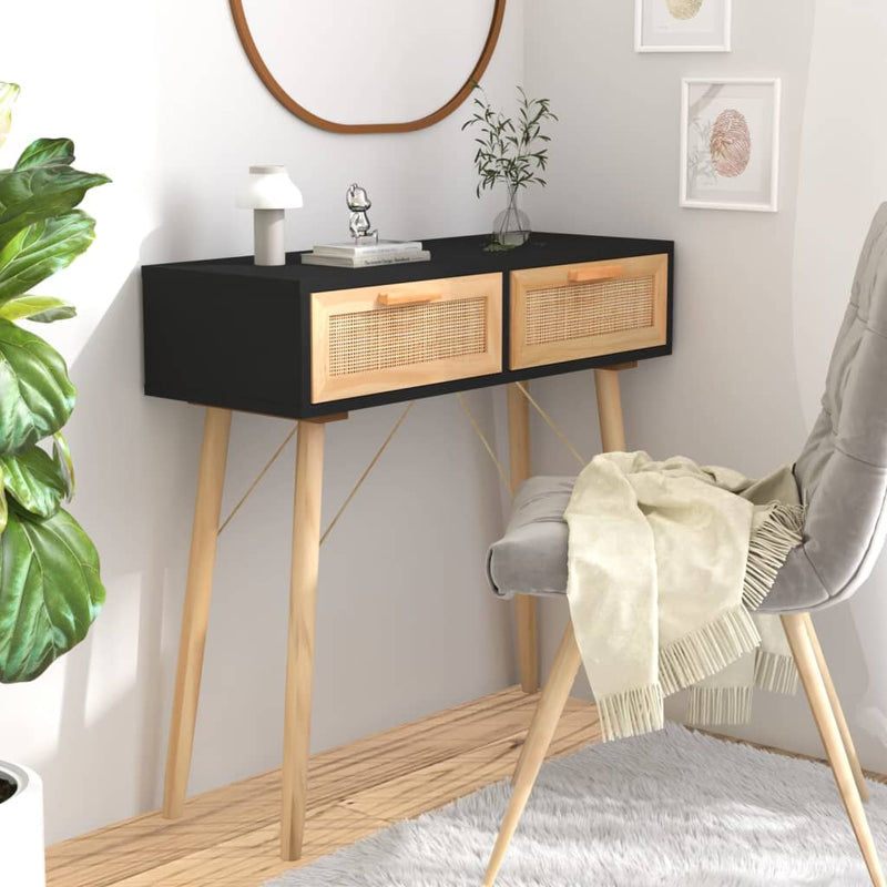 Wandtafel 80x30x75 cm massief grenenhout en natuurlijk rattan MeubelReus