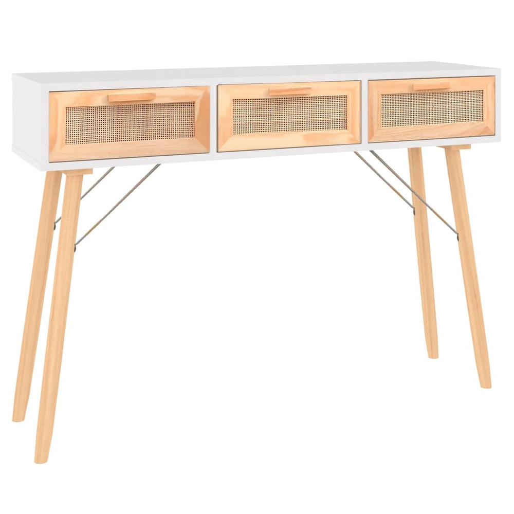 Wandtafel 105x30x75 cm massief grenenhout en natuurlijk rattan MeubelReus