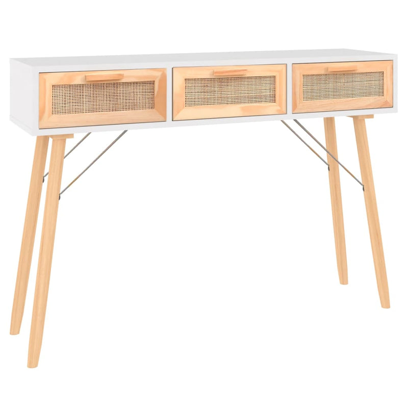 Wandtafel 105x30x75 cm massief grenenhout en natuurlijk rattan MeubelReus