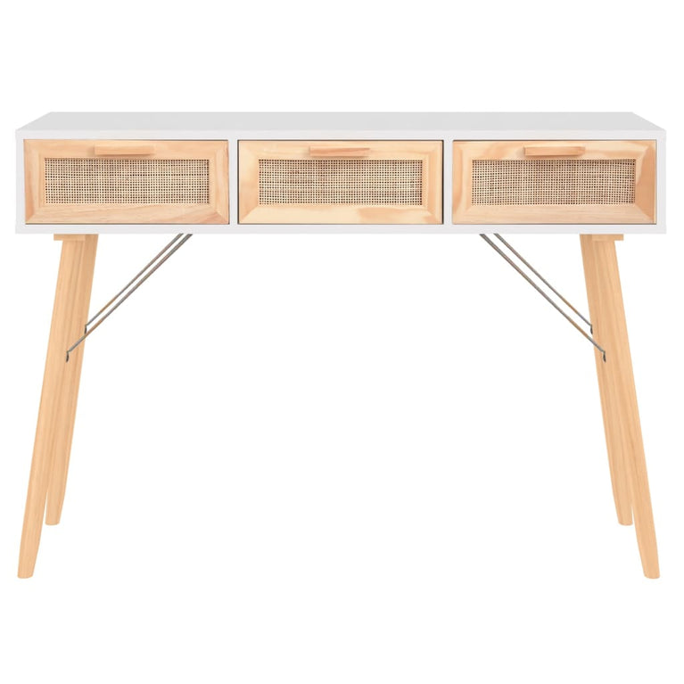Wandtafel 105x30x75 cm massief grenenhout en natuurlijk rattan MeubelReus