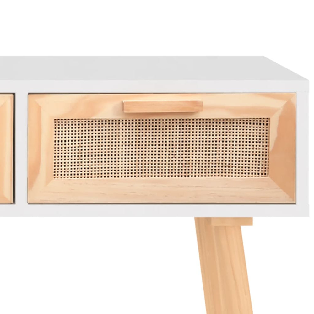 Wandtafel 105x30x75 cm massief grenenhout en natuurlijk rattan MeubelReus