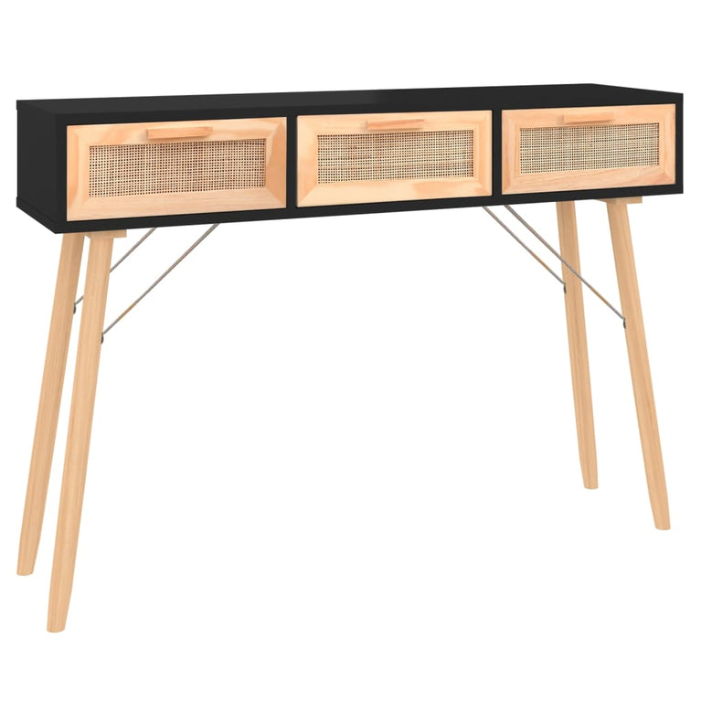 Wandtafel 105x30x75 cm massief grenenhout en natuurlijk rattan MeubelReus