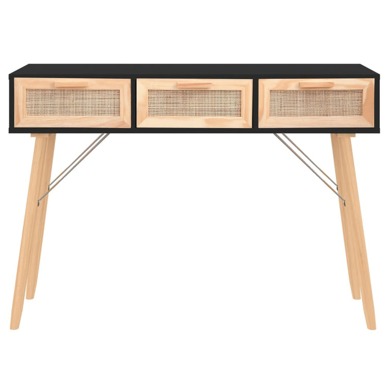 Wandtafel 105x30x75 cm massief grenenhout en natuurlijk rattan MeubelReus
