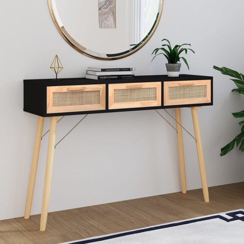 Wandtafel 105x30x75 cm massief grenenhout en natuurlijk rattan MeubelReus
