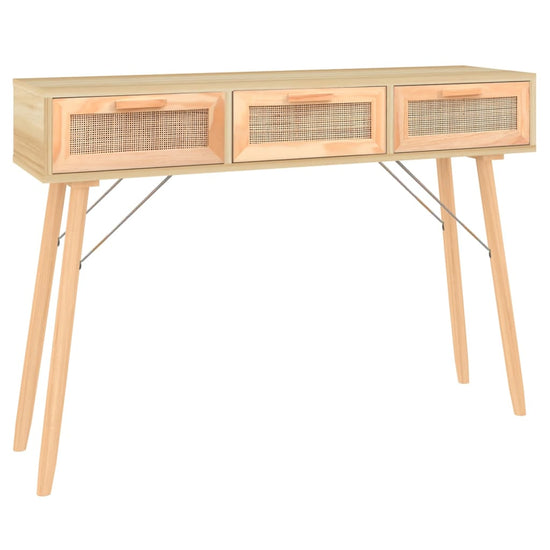 Wandtafel 105x30x75 cm massief grenenhout en natuurlijk rattan MeubelReus