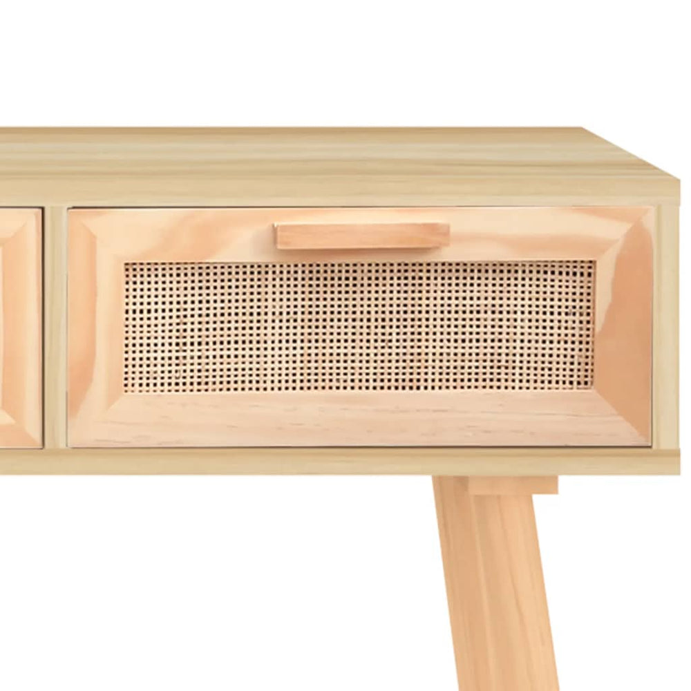 Wandtafel 105x30x75 cm massief grenenhout en natuurlijk rattan MeubelReus